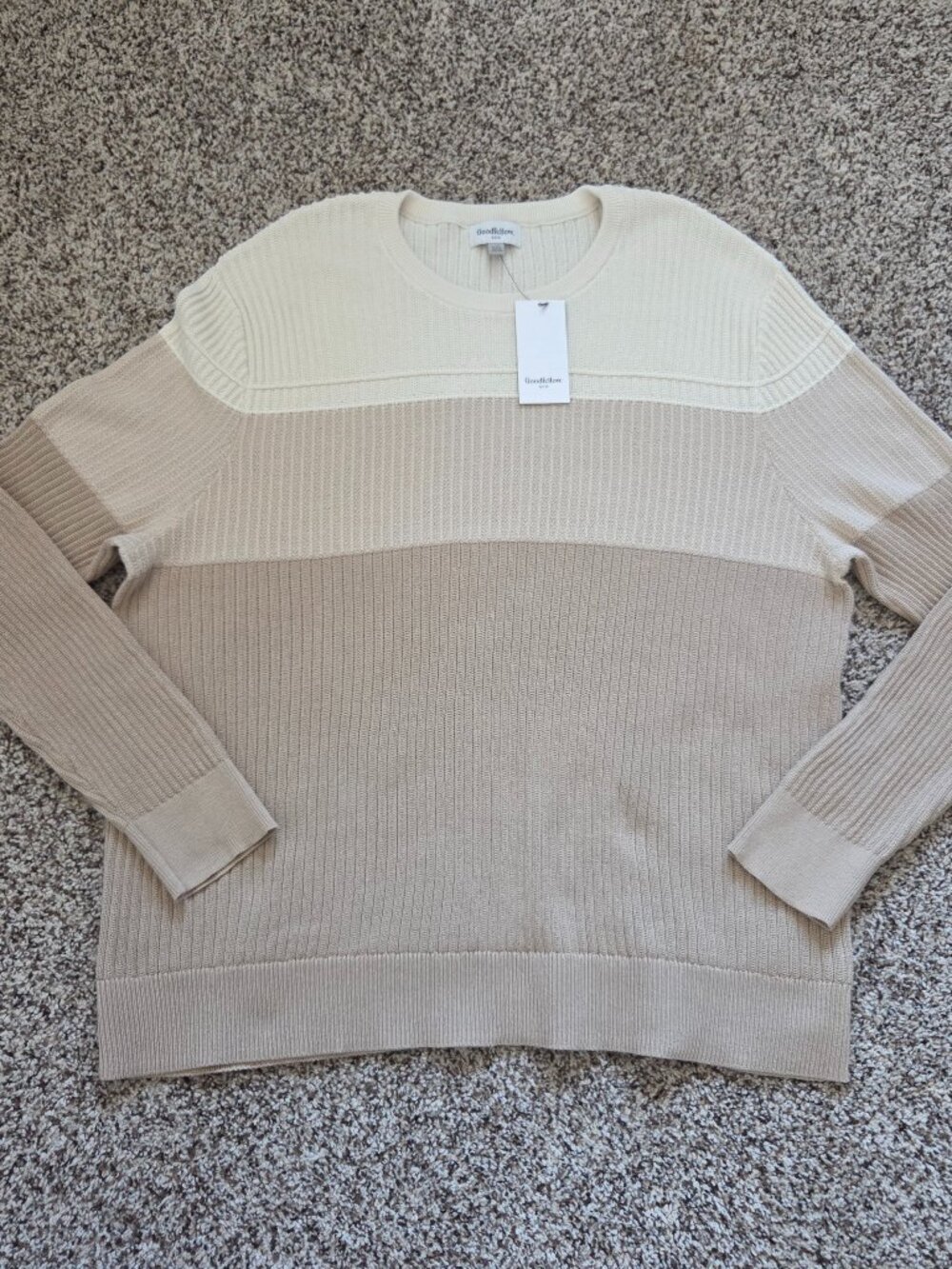 Goodfellow Men’s Colorblock Crewneck Sweater XXL Cream Tan Cotton Blend New NWT